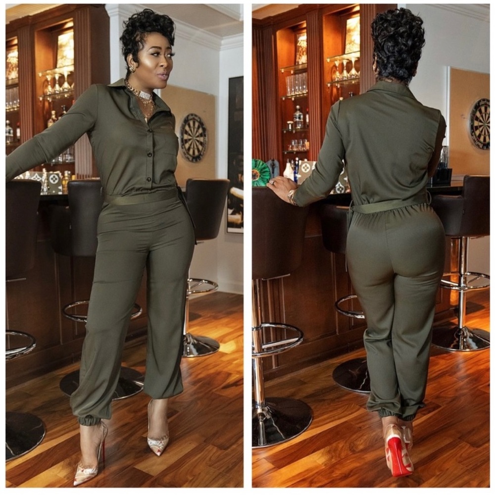 Gritty Soul Me So Army Green Jumpsuit Size M
